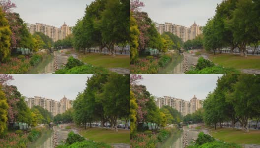 夏夜广州市中心滨江公园时光推移全景4k中国高清在线视频素材下载