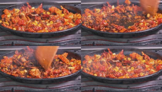 红辣椒炒花生油和香油高清在线视频素材下载