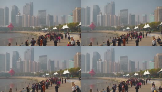 青岛市阳光明媚，市中心拥挤的海湾慢镜头全景4k中国高清在线视频素材下载