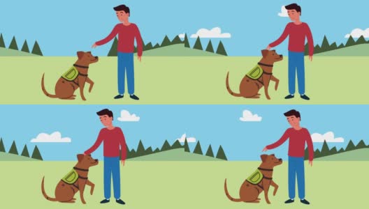 人与狗在营地动画高清在线视频素材下载