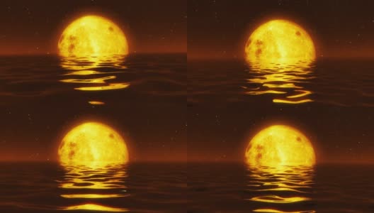 平静的海面上出现了超现实的满月。黄灯高清在线视频素材下载