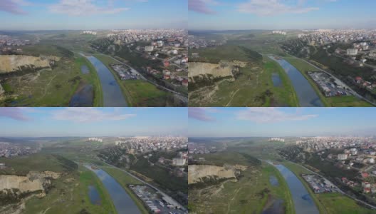 低水位小溪的鸟瞰图。Sazlı溪谷,İstanbul,土耳其高清在线视频素材下载