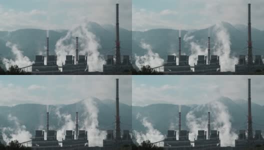 工厂的大烟囱污染大气。煤炭电力反应堆。能源行业高清在线视频素材下载