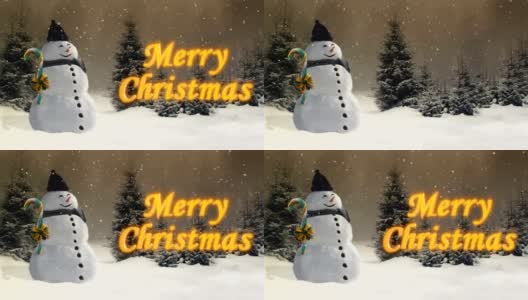 圣诞动画与雪人在森林里高清在线视频素材下载