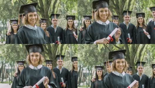 毕业那天拿着毕业证的女学生高清在线视频素材下载