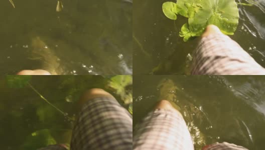 赤脚在湖水中行走高清在线视频素材下载