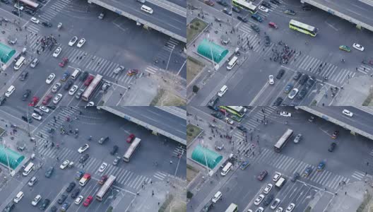 T/L MS HA PAN鸟瞰图斑马和行人十字路口/北京，中国高清在线视频素材下载