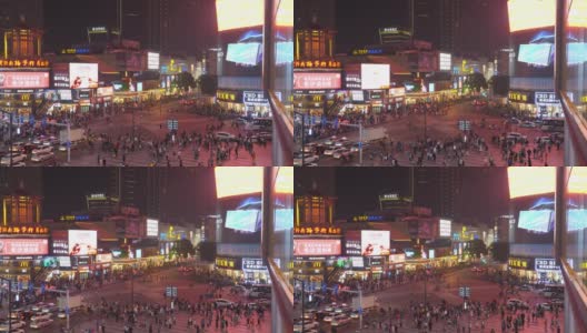夜间照明长沙市区著名人行横道屋顶全景4k中国高清在线视频素材下载