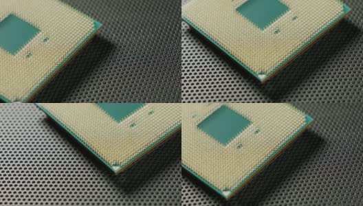 特写电脑处理器微距工作室拍摄。黑色背景下的现代八核计算机CPU。高清在线视频素材下载