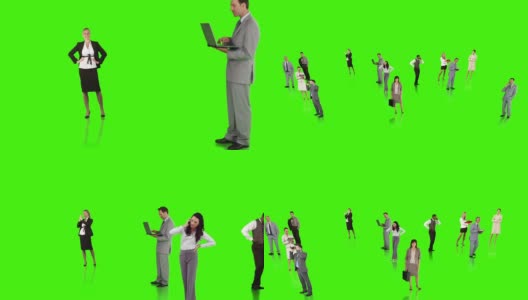 商业人士在绿色背景下联系高清在线视频素材下载