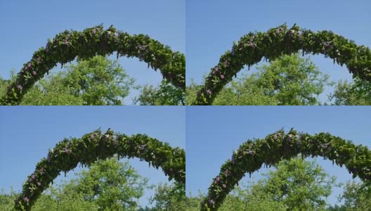 花婚礼拱门从丁香天空的背景高清在线视频素材下载