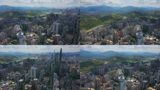 中国深圳城市景观晴天香港边境航拍全景4k高清在线视频素材下载