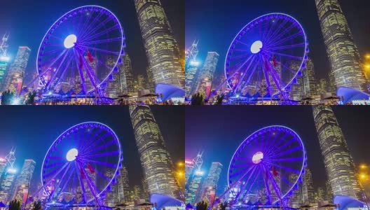 中国夜光香港城市著名海湾轮全景4k时间推移高清在线视频素材下载