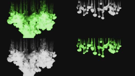 荧光亮绿色涂料溶于水，滴墨多。这是3d渲染镜头在墨色背景或墨色效果在合成与alpha通道，使用光磨高清在线视频素材下载
