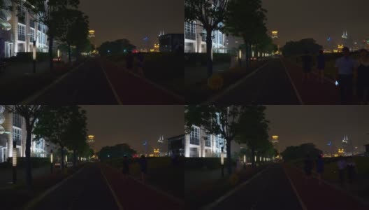 夜间上海城市步行湾全景4k中国高清在线视频素材下载