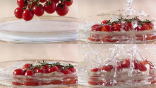 慢动作蛋糕上的樱桃(番茄)高清在线视频素材下载