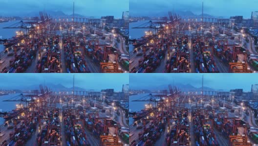 商业集装箱港口夜间摄影高清在线视频素材下载