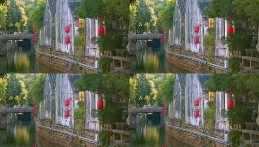 苏州水镇风格的灯笼和河流建筑4K实景视频元素2-24高清在线视频素材下载