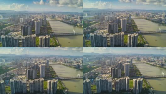 中国艳阳天珠海城著名居住街区滨江航拍全景4k时间推移高清在线视频素材下载