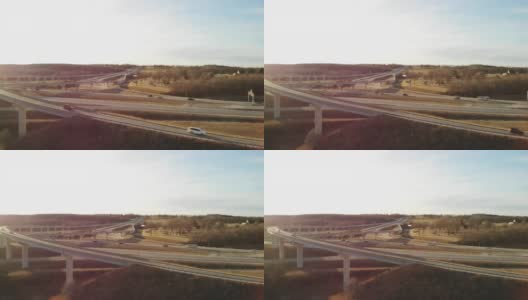 立交桥交通空中立交桥视图在美国中西部高速公路运输4K系列视频高清在线视频素材下载