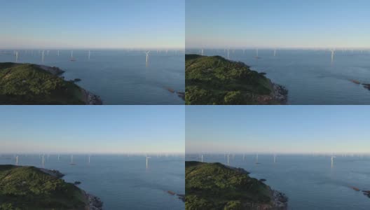 海上风力发电厂的鸟瞰图高清在线视频素材下载