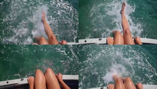 一个年轻女子坐在船上扑水高清在线视频素材下载