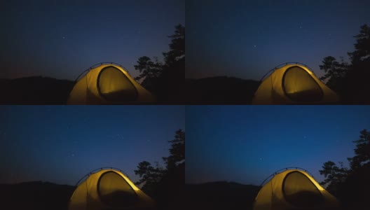 夜晚时移动的星星在帐篷上方高清在线视频素材下载