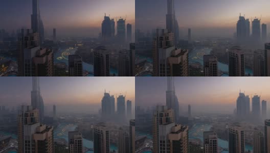 Foggy morning in downtown of Dubai night to day timelapse高清在线视频素材下载