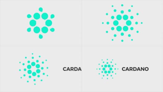 卡达诺符号ADA区块链加密货币动画。数字货币卡达诺，一个带有抽象圆点的标志高清在线视频素材下载