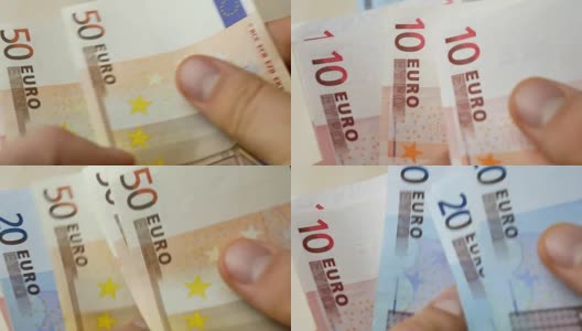 手工清点欧元钞票高清在线视频素材下载