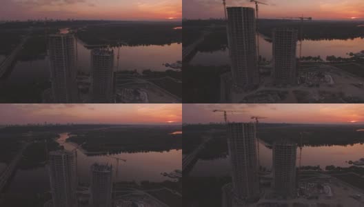 日落时分无人机拍摄的房屋建筑画面高清在线视频素材下载