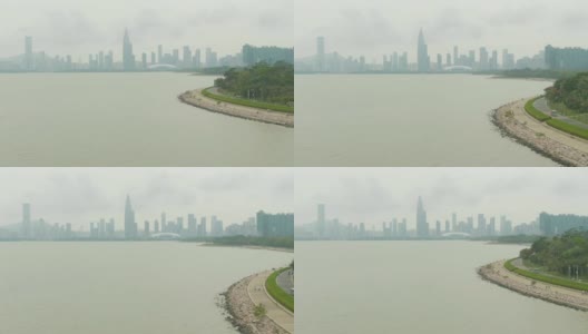 深圳白天。南山区和海湾公园。中国空中拍摄高清在线视频素材下载