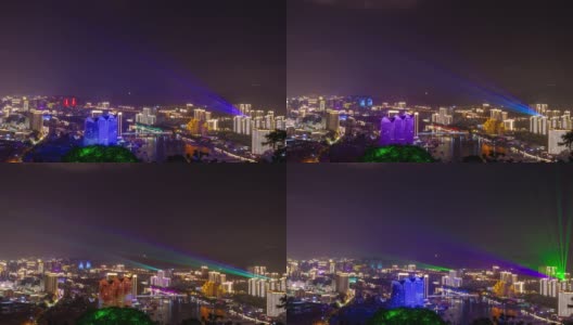 夜晚的时间照亮了三亚著名的公园顶端的城市景观全景4k时间的中国海南岛高清在线视频素材下载