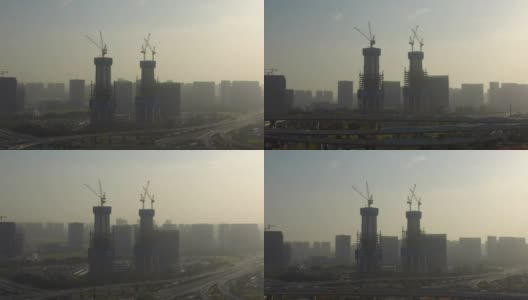 日落时分杭州市交通路口建筑建筑航拍全景4k中国高清在线视频素材下载