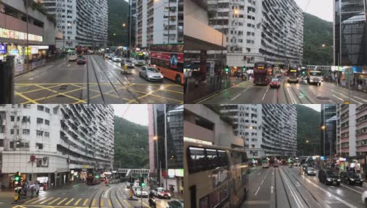 香港电车雨日行程-鱼涌高清在线视频素材下载