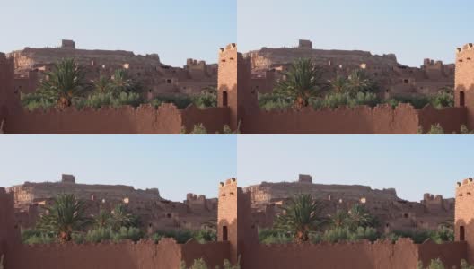 摩洛哥阿特拉斯山脉的瓦尔扎扎特附近的Ait Ben Haddou的粘土房子。位于撒哈拉沙漠和马拉喀什之间的古城堡。高清在线视频素材下载