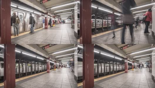 时间推移:模糊的背景行人拥挤在纽约地铁车站高清在线视频素材下载