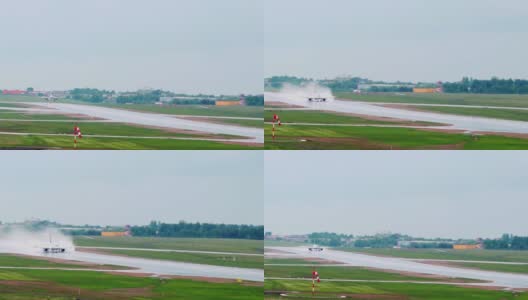 立陶宛维尔纽斯——大约2019年9月:飞机在雨天着陆高清在线视频素材下载