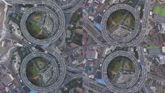 环线南浦路交叉口。交通圈。上海,中国。空中垂直自顶向下的Hyper Lapse，时间流逝。无人机盘旋和旋转。远景高清在线视频素材下载