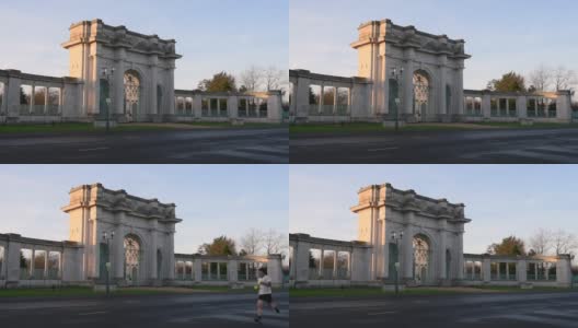 诺丁汉特伦特河堤岸上的战争纪念碑拱门。高清在线视频素材下载