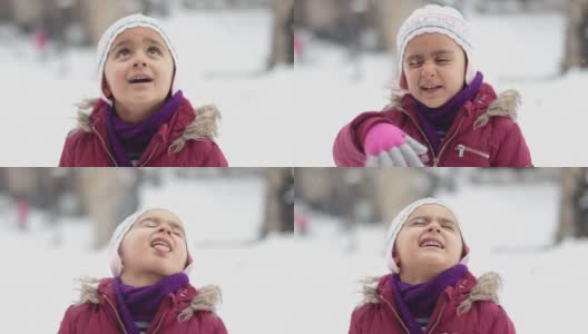 小女孩下着雪高清在线视频素材下载