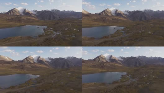 吉尔吉斯斯坦天山湖泊鸟瞰图高清在线视频素材下载