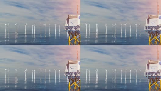 氢H2可再生海上能源生产——用于清洁电力、太阳能和风力涡轮机设施的绿色氢气高清在线视频素材下载