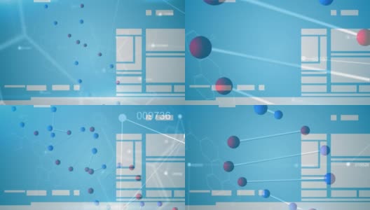 化学结构之上的Dna结构和蓝色背景下的连接网络高清在线视频素材下载