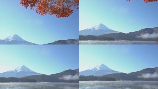 电影倾斜:富士山在koyo秋天在山梨河口湖高清在线视频素材下载