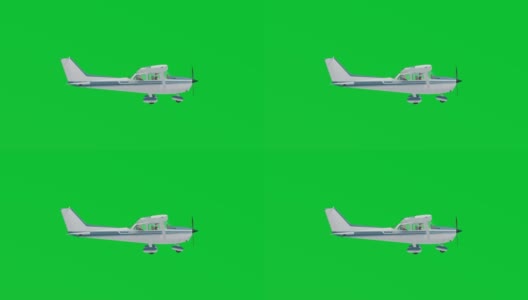 飞机飞行在绿色屏幕背景，侧视图，色度键，孤立背景高清在线视频素材下载
