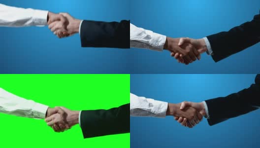 两名西装革履的商务人士在Chroma Key 4k视频上的国际握手。高清在线视频素材下载