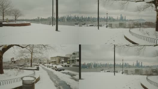 冬季纽约城市景观雪交通的观点高清在线视频素材下载