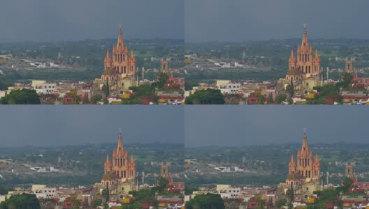 城市的帕罗基亚教堂在圣米格尔德阿连德日落与白鹭高清在线视频素材下载