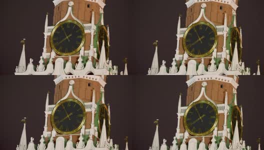 克里姆林宫Spasskaya塔上的大钟。俄罗斯莫斯科的历史地标高清在线视频素材下载